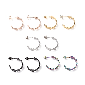 304 Stainless Steel Flower Wrap Stud Earrings, Half Hoop Earrings for Women