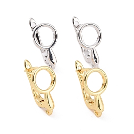 Brass Hoop Earring Findings with Latch Back Closure, with Horizontal Loop, Hollow Magnifying Glass