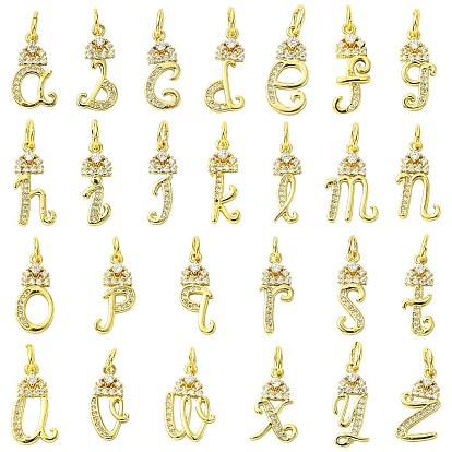 26Pcs 26 Styles Brass Micro Pave Cubic Zirconia Pendants, with Jump Ring, Letter A~Z Charms