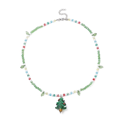Acrylic Christmas Tree Pendant Necklace, Lampwork & Glass Beaded Chains Necklace