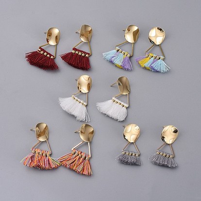 Aretes de borla de poliéster (algodón poliéster), con fornituras de latón