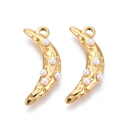 304 подвески в форме луны из нержавеющей стали и искусственного жемчуга ABS, ионное покрытие (ip)