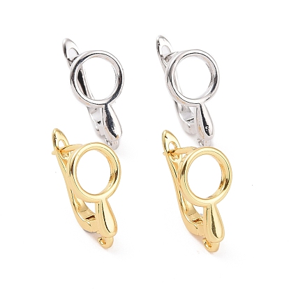 Brass Hoop Earring Findings with Latch Back Closure, with Horizontal Loop, Hollow Magnifying Glass