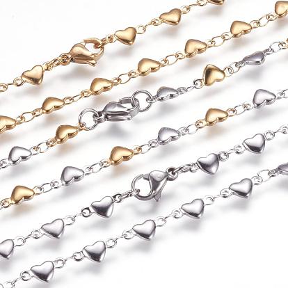 304 Stainless Steel Chain Necklaces, with Lobster Claw Clasps, Ion Plating (IP), Heart