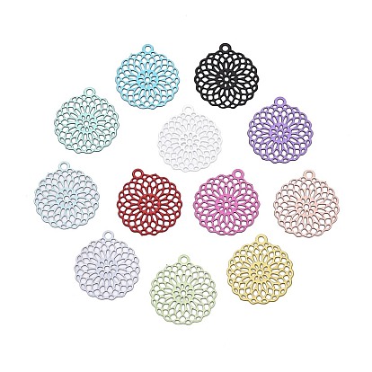 Полые подвески из нержавеющей стали, окрашенные аэрозольной краской., круглые подвески с цветочным рисунком