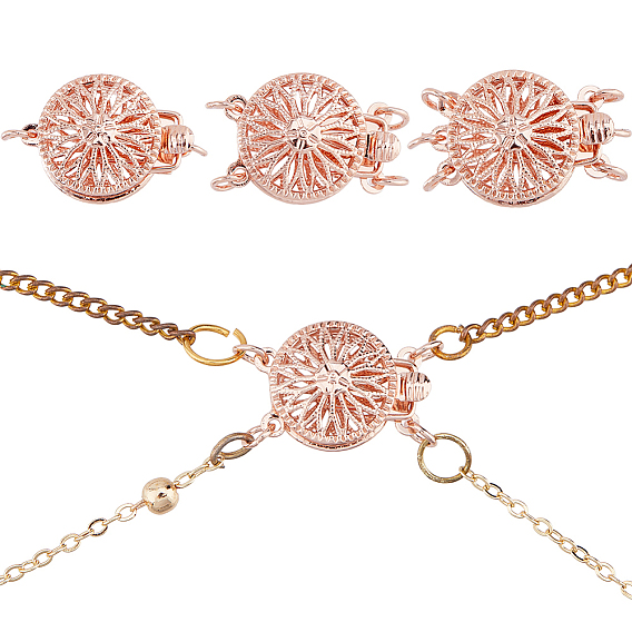 3 шт 3 стили латунные застежки коробки, многожильные застежки, полые плоские круглые