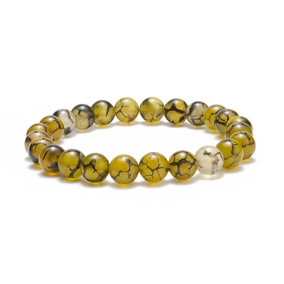 Natural Dragon Veins Agate Round Beaded Stretch Bracelet, Gemstone Jewelry for Women