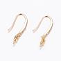 Brass Micro Pave Cubic Zirconia Earring Hooks, For Half Drilled Beads, Long-Lasting Plated, Lead Free & Cadmium Free, Real 18K Gold Plated