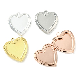 Rack Plating Heart Brass Locket Pendants, Cabochon Settings, Long-Lasting Plated, Lead Free & Nickel Free & Cadmium Free, Long-Lasting Plated