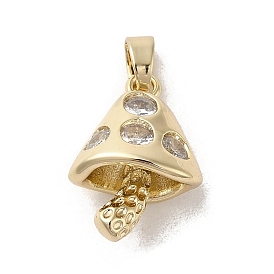 Brass Micro Pave Clear Cubic Zirconia Pendants, Long-Lasting Plated, Bell