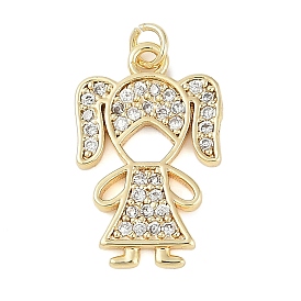 Rack Plating Brass Micro Pave Cubic Zirconia Pendants, Lead Free & Cadmium Free, Long-Lasting Plated, Girl, with Jump Ring