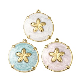 304 подвески из нержавеющей стали, с эмалью, плоские круглые и цветочные подвески, реальный 18 k позолоченный, ионное покрытие (ip)