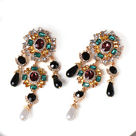 Baroque Colorful Rhinestone Earrings for Women, Vintage Palace Style Ear Studs with High-end and Elegant Temperament
