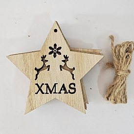 Незавершенные подвесные украшения из дерева, детские принадлежности для рисования, настенные украшения, с джутовой веревкой, звезда с рождественским оленем/оленем и словом рождество