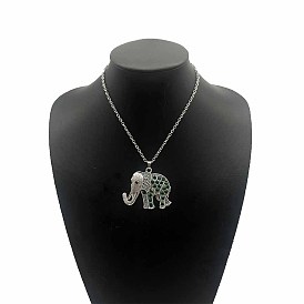 Fashionable Alloy Rhinestone Elephant Pendant Necklaces, Platinum