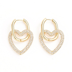Серьги-кольца из латуни с микро-паве из фианита, долговечный, сердце