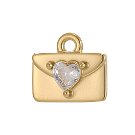 304 Подвески из нержавеющей стали, инкрустированные прозрачными кубическими циркониями, конверт очарование, ионное покрытие (ip), долговечный, реальный 14 k позолоченный