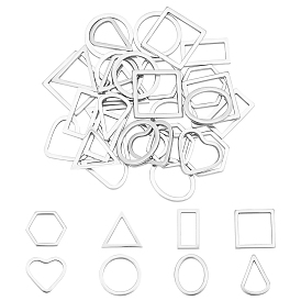 Unicraftale 32Pcs 8 Style 304 Stainless Steel Linking Rings, Mixed Shapes