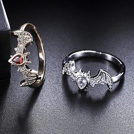Хэллоуин латунное кольцо на палец, кольцо с кубическим цирконием в форме летучей мыши