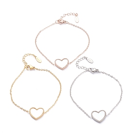304 Stainless Steel Heart Link Bracelets, with Natural Shell and Lobster Claw Clasps, White
