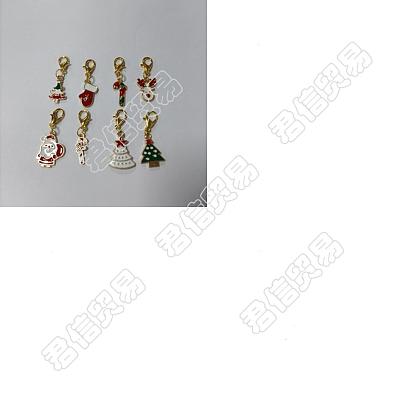 8 piezas 8 estilo tema navideño aleación esmalte colgantes decoraciones, con aleación de zinc hebillas de pinza de langosta