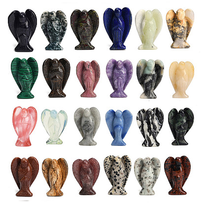 Natural & Synthetic Gemstone Carved Angel Figurines, Feng Shui Energy Stone Gift for Home Office Desktop Decoration