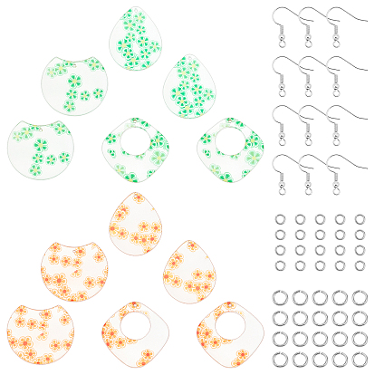 DIY 6Pairs Flower Themed Earring Making Kits, Including 3 Shapes Transparent Clear Cellulose Acetate(Resin) Pendants, Brass Earring Hooks & Jump Rings