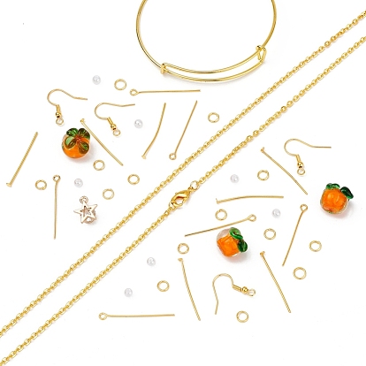 Persimmon Bumpy Earrings Bangle Necklace Making Kits, Including Lampwork & ABS Plastic Beads, Alloy Cubic Zirconia Charms, Iron Expandable Bangle & Cable Chain Necklace & Earrings Findings