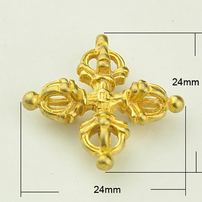 Brass Buddhist Pendants, Dorje Vajra, Buddha Jewelry Findings, 24x24x7.5mm, Hole: 1mm