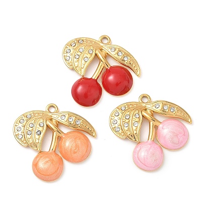 304 нержавеющей стальной эмали подвески, со стразами, черри прелести, ионное покрытие (ip), реальный 18 k позолоченный