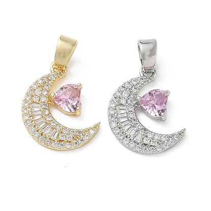 Кулоны из латуни, микропейв, смешанные цвета, фианиты, долговечный, луна с треугольными подвесками
