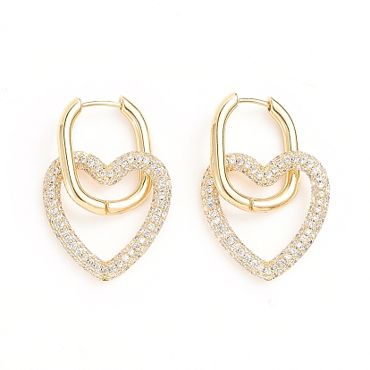 Серьги-кольца из латуни с микро-паве из фианита, долговечный, сердце