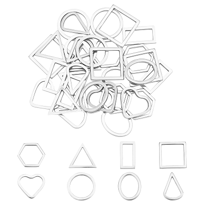 32pcs 8 style 304 anneaux de liaison en acier inoxydable, formes mixtes