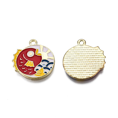 Alloy Enamel Pendants, Cadmium Free & Lead Free, Light Gold, Fish Charm