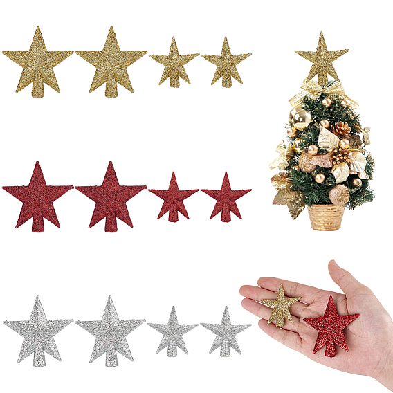 12 шт. 6 стили блестящие смоляные украшения в виде звезд на верхушке рождественской елки, для елочных игрушек