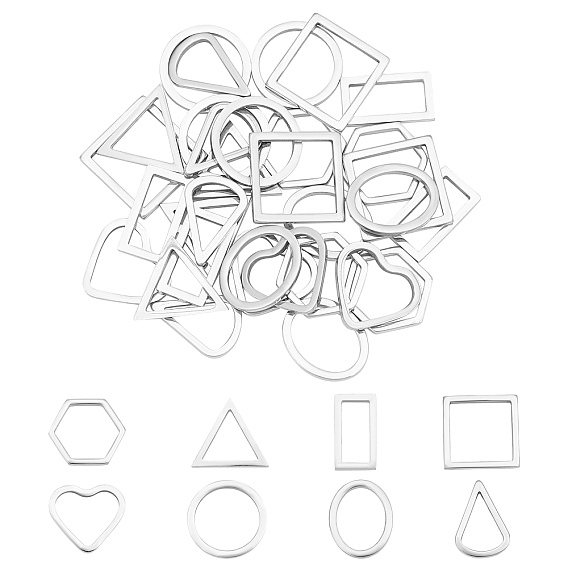 32Pcs 8 Style 304 Stainless Steel Linking Rings, Mixed Shapes