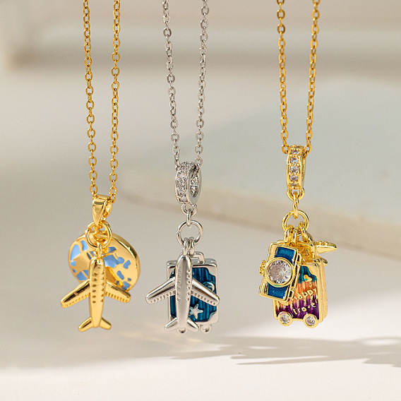 Самолет 304 ожерелья с подвесками из нержавеющей стали с микропаве из прозрачного кубического циркония