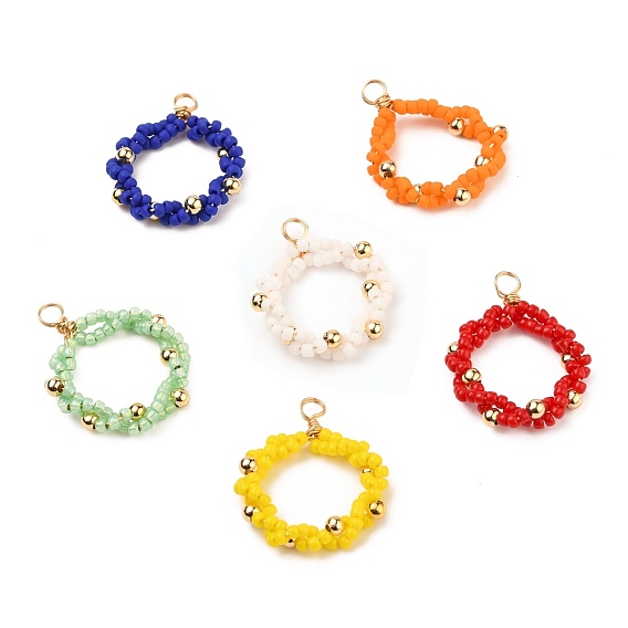 Seed Beads Pendants, with Brass Beads and Eco-Friendly Copper Wire