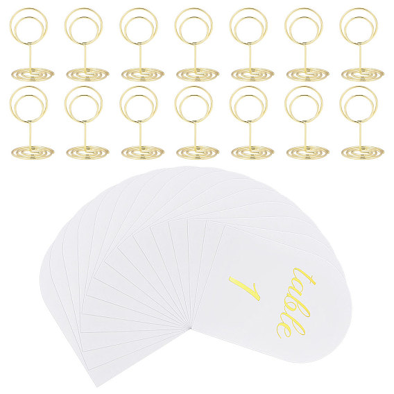 31unidades de soporte para fotos y notas de acero al carbono de doble círculo, clips de tarjeta de nota, para la decoración de la boda, con 31piezas de papel para números de mesa 1~30 tarjetas