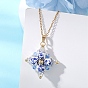 Кулон в виде звезды из фарфора с цветочным принтом, выполненный вручную, 304 цепочка из нержавеющей стали, синий и белый