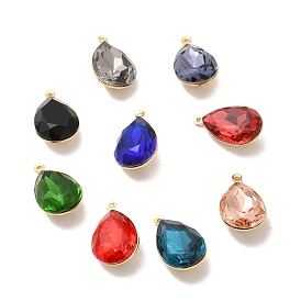 Real 18K Gold Plated Brass with Glass Pendants, Faceted Teardrop Charms, Lead Free & Cadmium Free