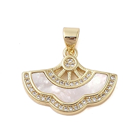 Brass Micro Pave Cubic Zirconia Pendant, with Shell, Leaf