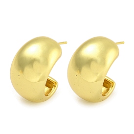 Rack Plating C-Shaped Brass Stud Earrings for Women, Cadmium Free & Lead Free, Long-Lasting Plated