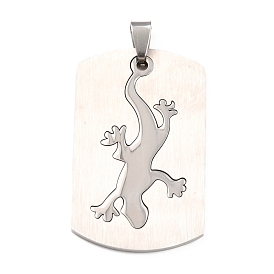 Titanium Steel Animal Pendants, Split Dog Tag Pendant, Rectangle with Gecko