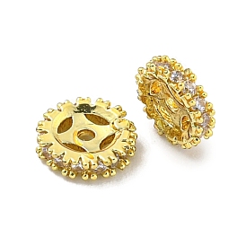 Brass Cubic Zirconia Spacer Beads, Long-Lasting Plated, Lead Free & Cadmium Free, Flat Round