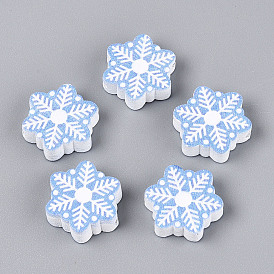 Окрашенные распылением деревянные бусины Schima, печатные бисера, снежинка