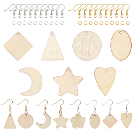 Nbeads DIY Wood Dangle Earring Making Kits, Including 112Pcs Star & Geometry Wood Pendants, Brass Earring Hooks & Jump Rings