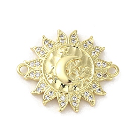 Rack Plating Brass Micro Pave Clear Cubic Zirconia Sun Connector Charms, Long-Lasting Plated, Cadmium Free & Lead Free