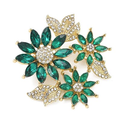 Broches de solapa de aleación con diamantes de imitación para ropa, flor, dorado