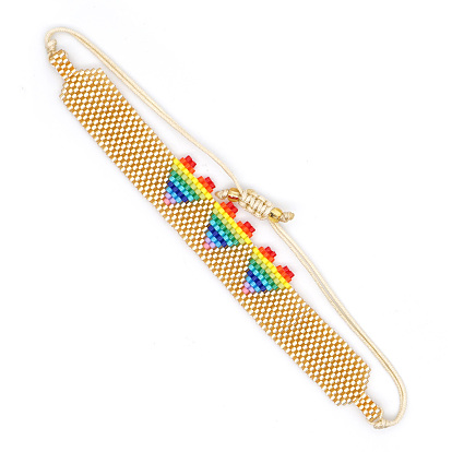 Miyuki Seed Braided Bead Bracelet, Triple Hearts Friendship Bracelet for Women